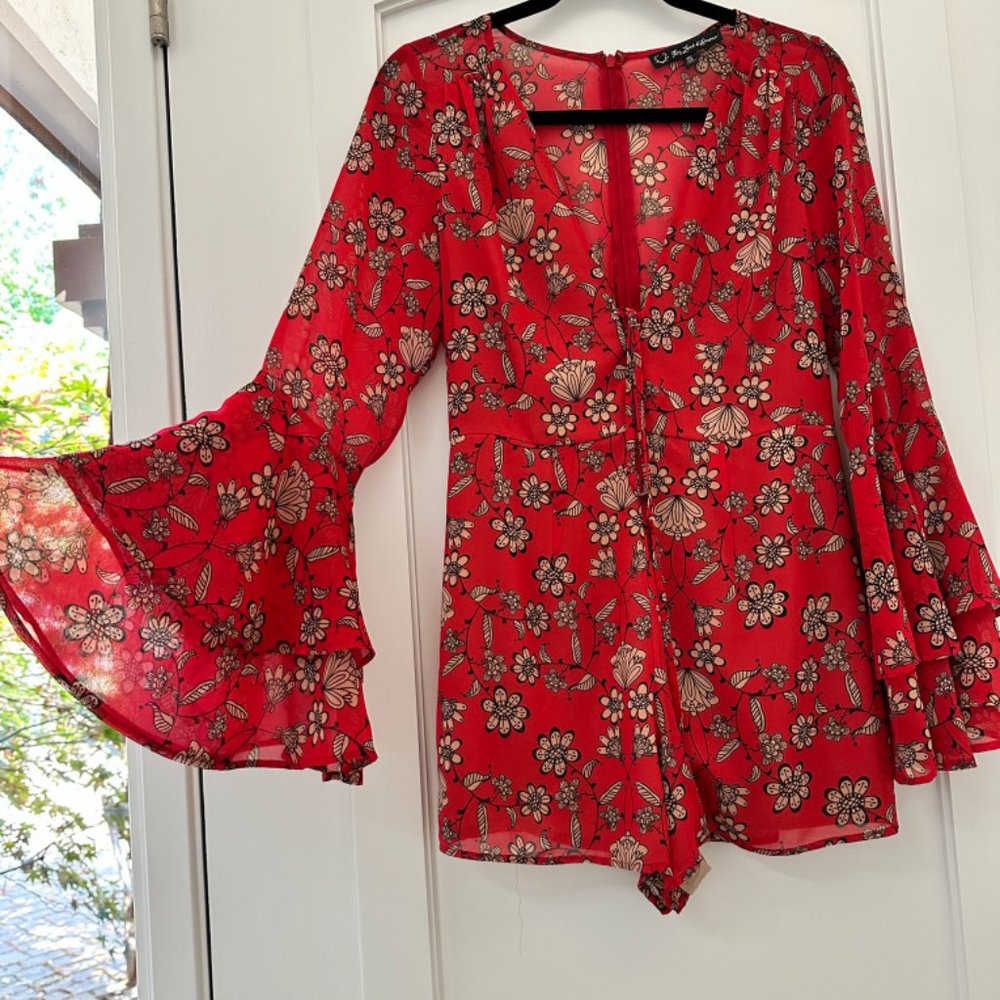 FOR LOVE & LEMONS Floral Print Plunge Neckline Romper - Picture 2 of 5
